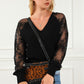 Ribbed Trim Lace Lantern Sleeve Knit Top