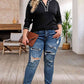 Plus Size Notched Neck Long Sleeve T-Shirt