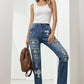 Printed Patch Distressed Boyfriend Jeans