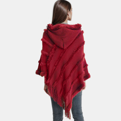 Fringe Trim Hooded Shawl