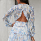 Floral Frill Trim Plunge Flounce Sleeve Dress