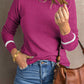 Round Neck Contrast Long Sleeve Knit Top