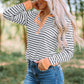 Striped Contrast Trim Quarter Snap T-Shirt
