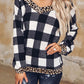 Plaid Leopard V-Neck Sweatshirt