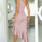 One-Shoulder Asymmetrical Ruffled Dress
