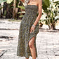 Floral Strapless Slit Midi Dress with Pockets