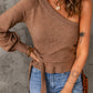 Side Tie One-Shoulder Ribbed Trim Sweater