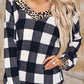 Plaid Leopard V-Neck Sweatshirt