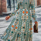 Smocked Round Neck Lantern Sleeve Midi Dress