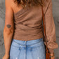 Side Tie One-Shoulder Ribbed Trim Sweater