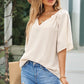 Gathered Detail Notched Neck Flutter Sleeve Top