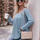 Pleated Detail Curved Hem Long Sleeve Top