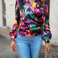 Printed Surplice Neck Long Sleeve Blouse
