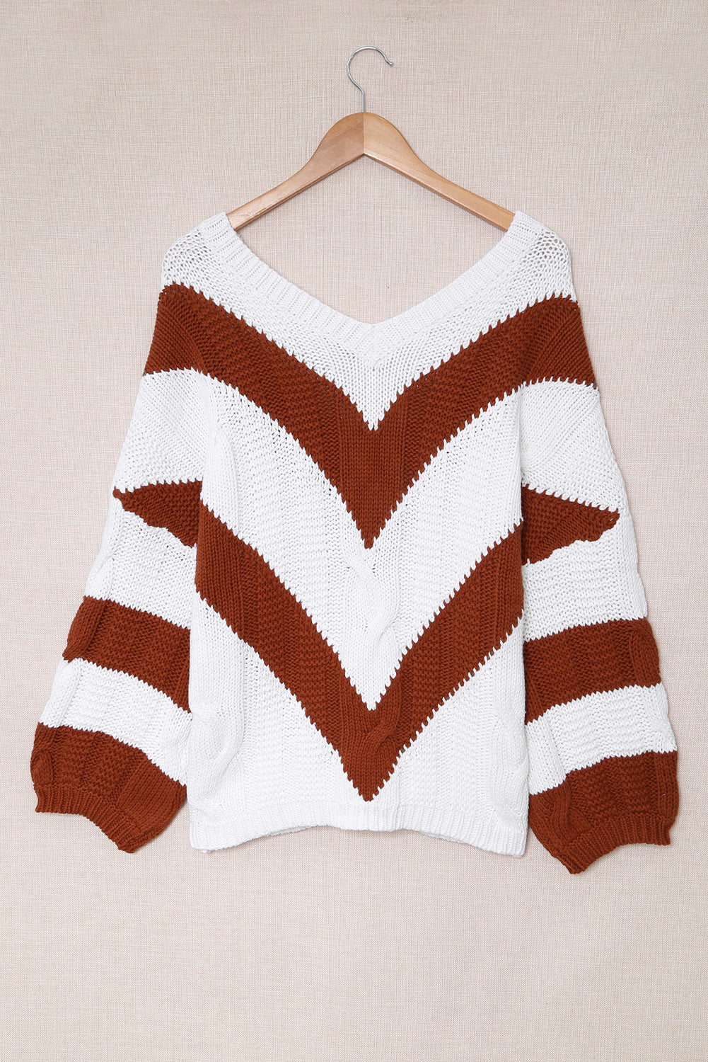 Chevron Cable-Knit V-Neck Tunic Sweater